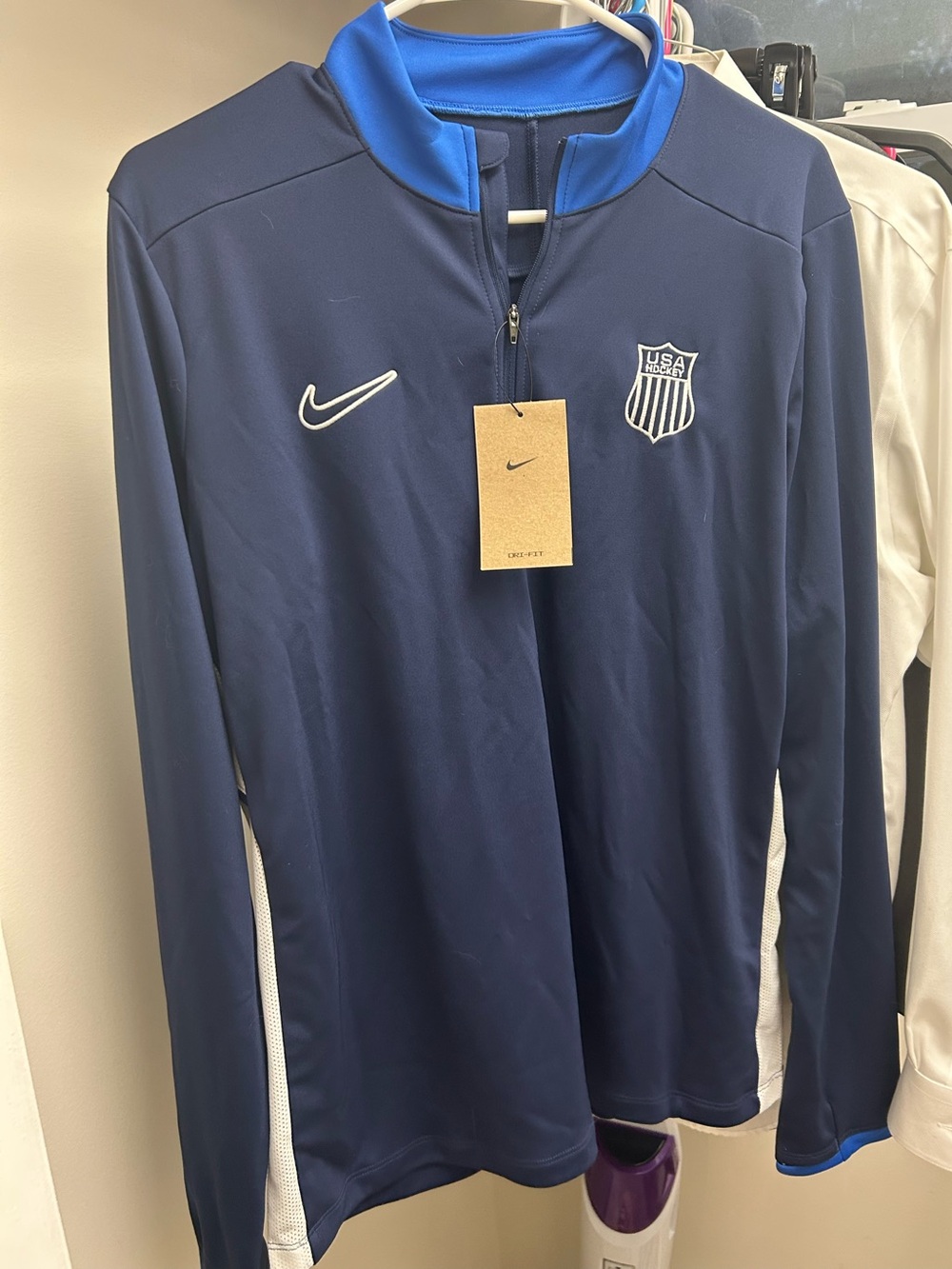 Nike Men’s Navy and Royal Blue USA Quarter-Zip Training Top